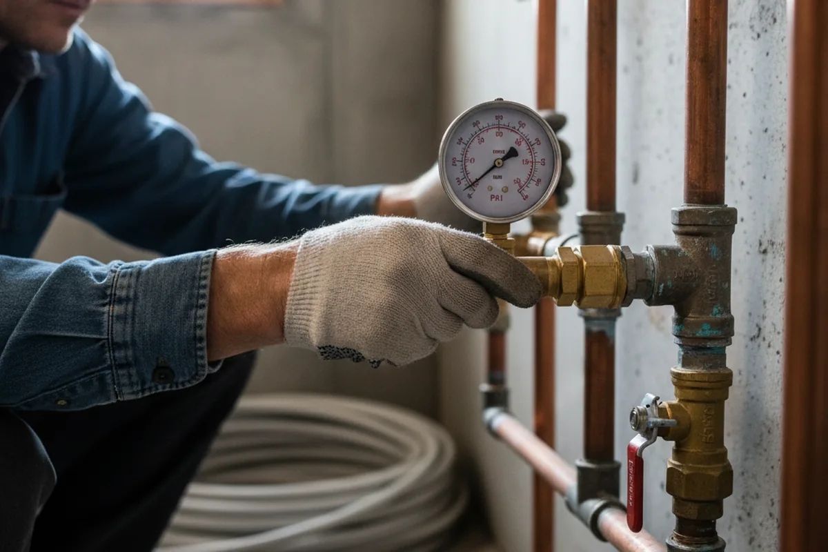 Pressure testing a repaired line during Water Line Repair in Saint Marie